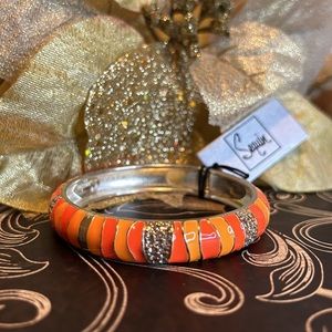 NWT Nordstrom Sequin Bracelet Orange, Silver, Mustard with Rhinestone Design